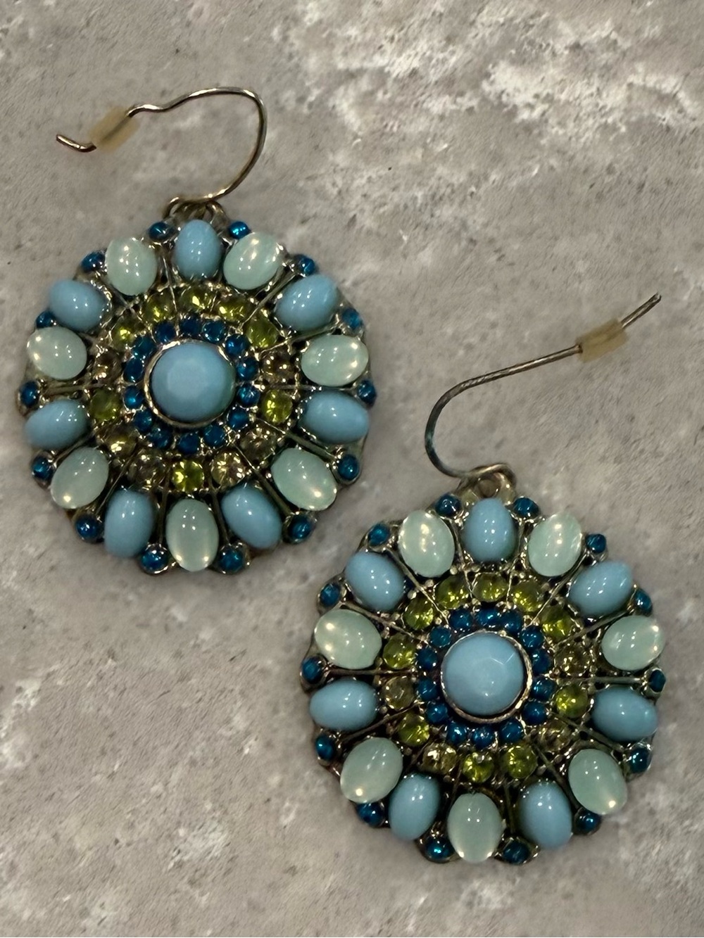 Blue & Lime Crystal Sunburst Medallion Dangle Drop Earrings - Women Jewelry